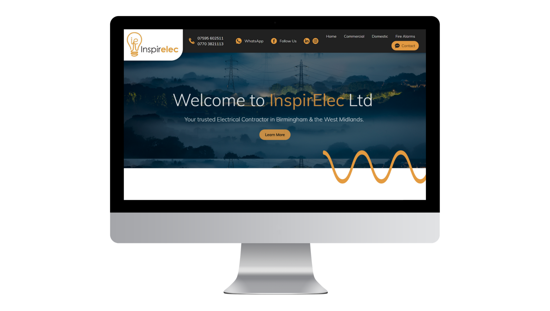 Inspirelec website design shown on a desktop computer with a white background