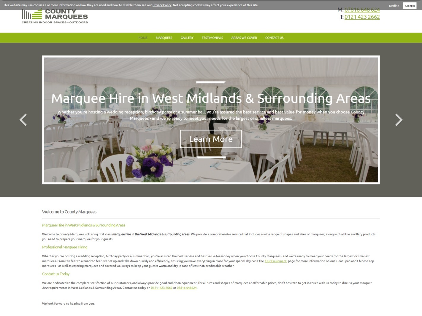 The previous County Marquees website from it'seeze