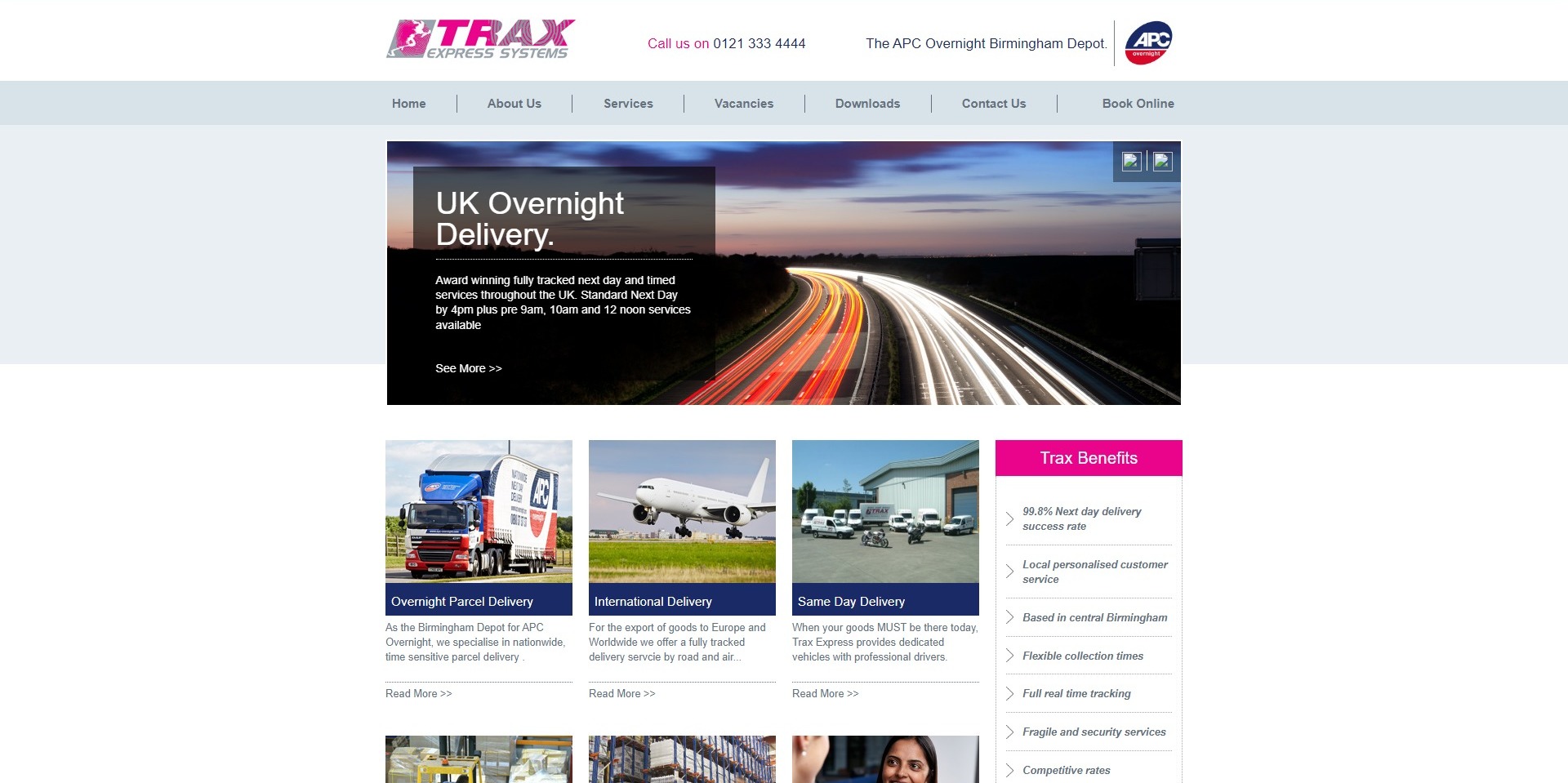 The previous Trax Express Systems website design