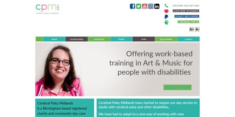 The previous Cerebral Palsy Midlands website from it'seeze
