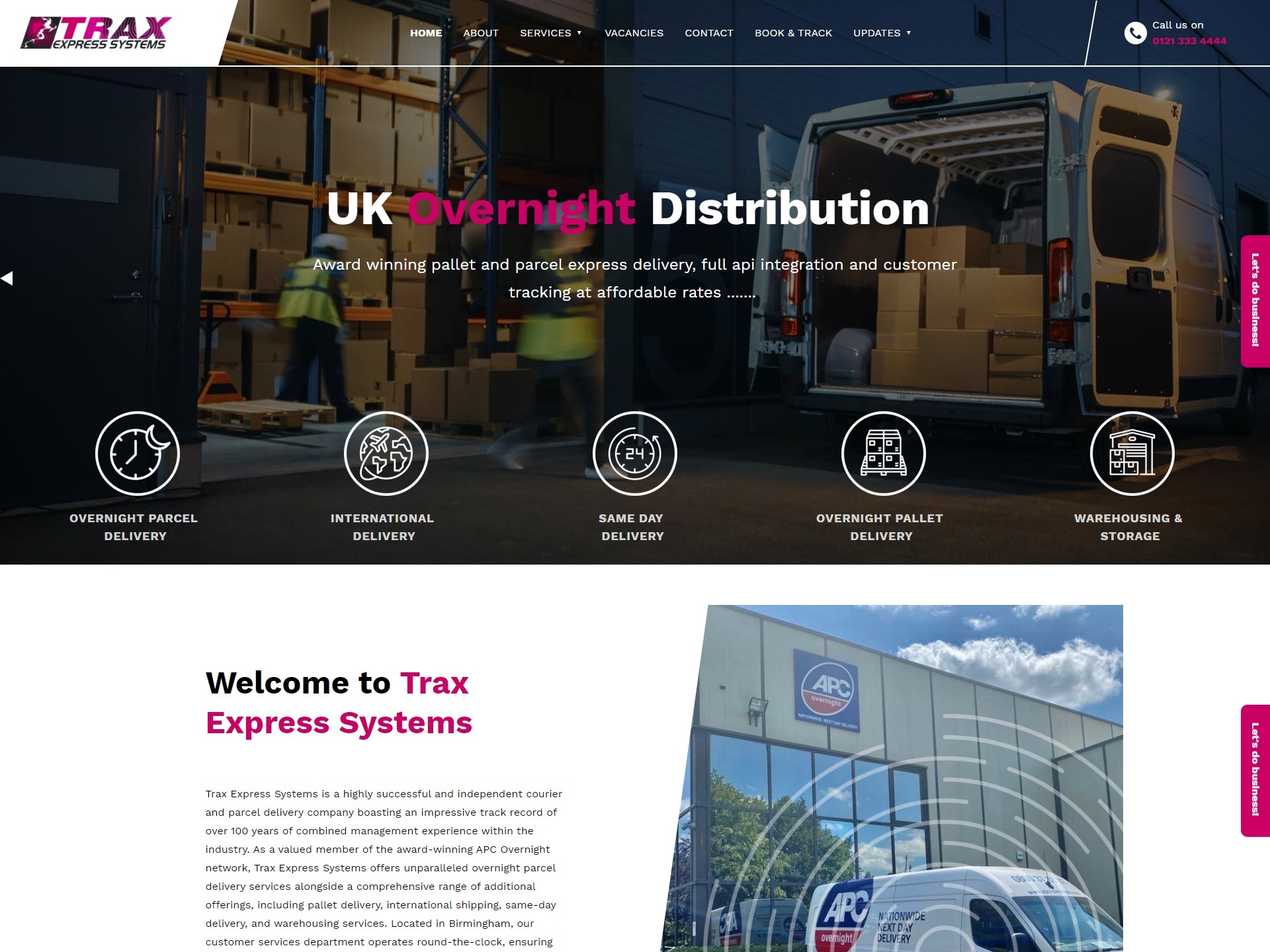 The new Trax Express Systems website design