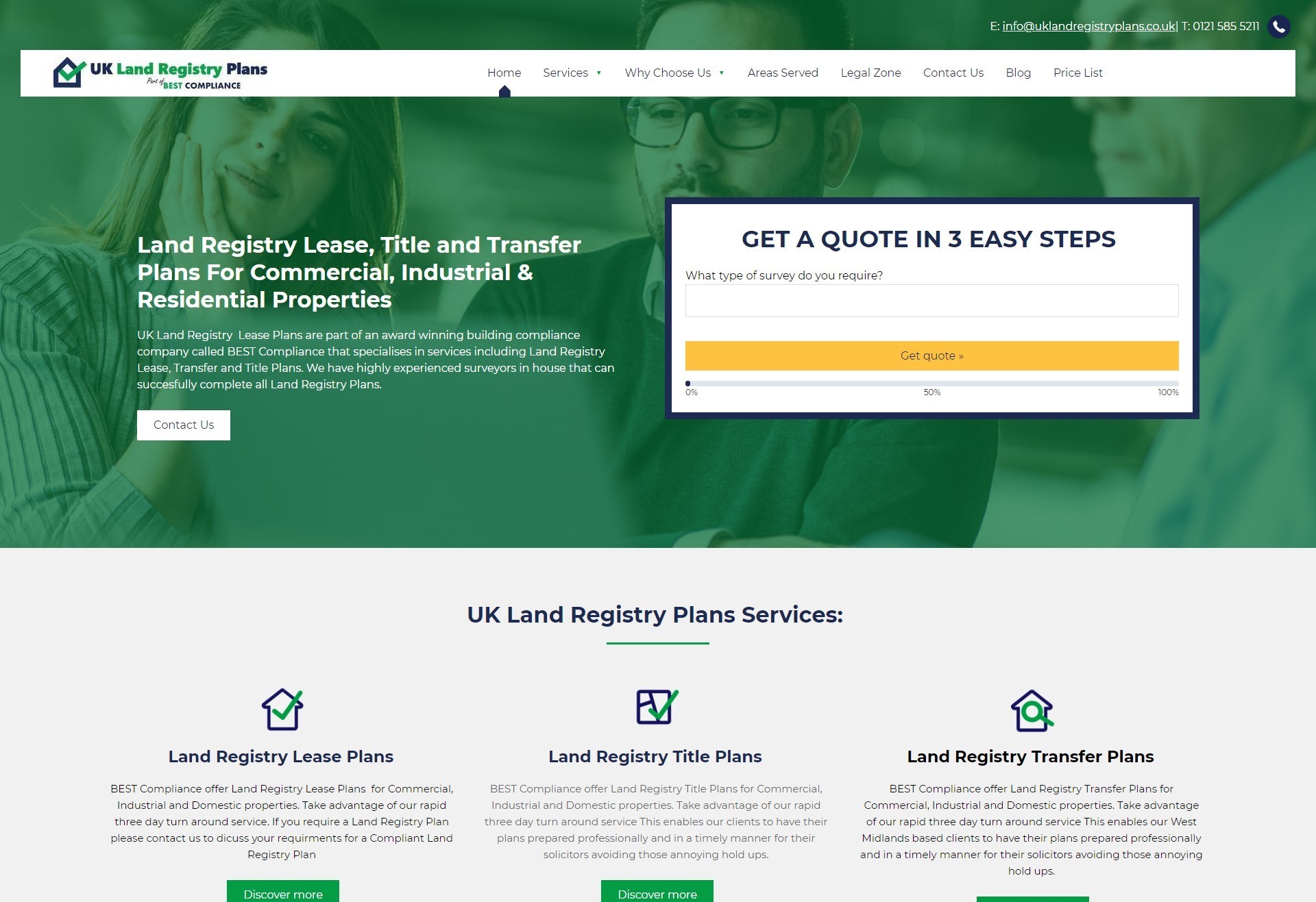 A land registry lease responsive web design shown on a desktop.