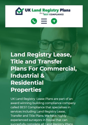 A land registry lease responsive web design with accents of green, shown on mobile.