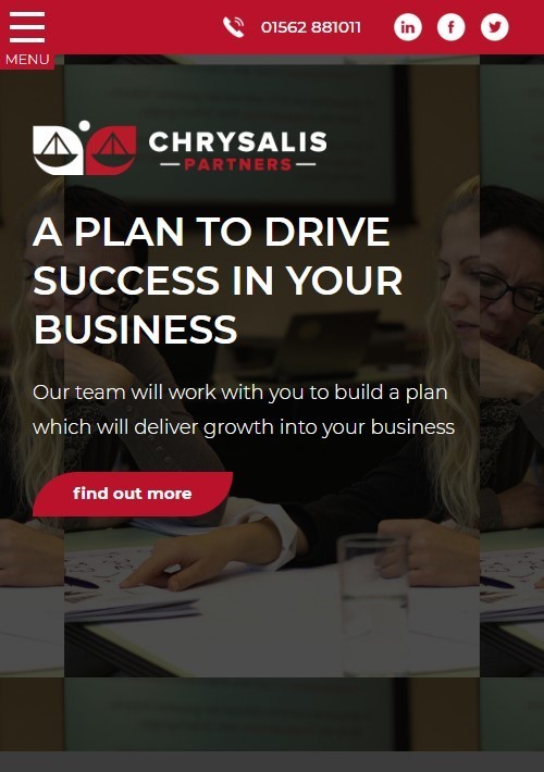 A business growth coach responsive web design with accents of red shown on mobile.