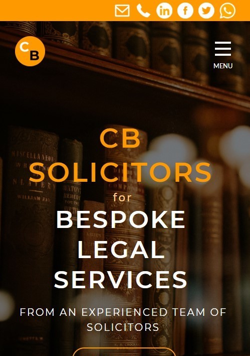 A legal services responsive web design with accents of orange shown on mobile.